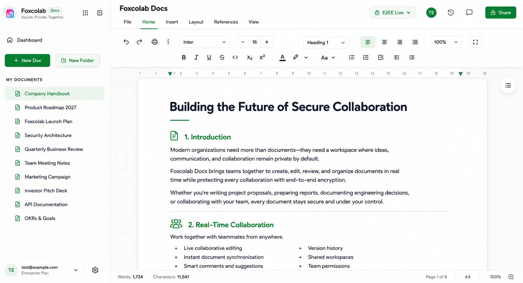 Foxcolab Collaborative Documents with Private Team Access